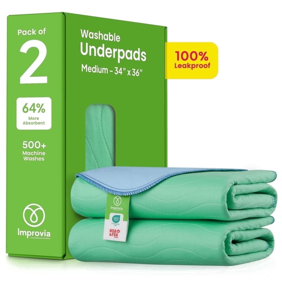 Improvia Washable Bed Pads for Incontinence Waterproof 34 x 36 inch 2 Pack