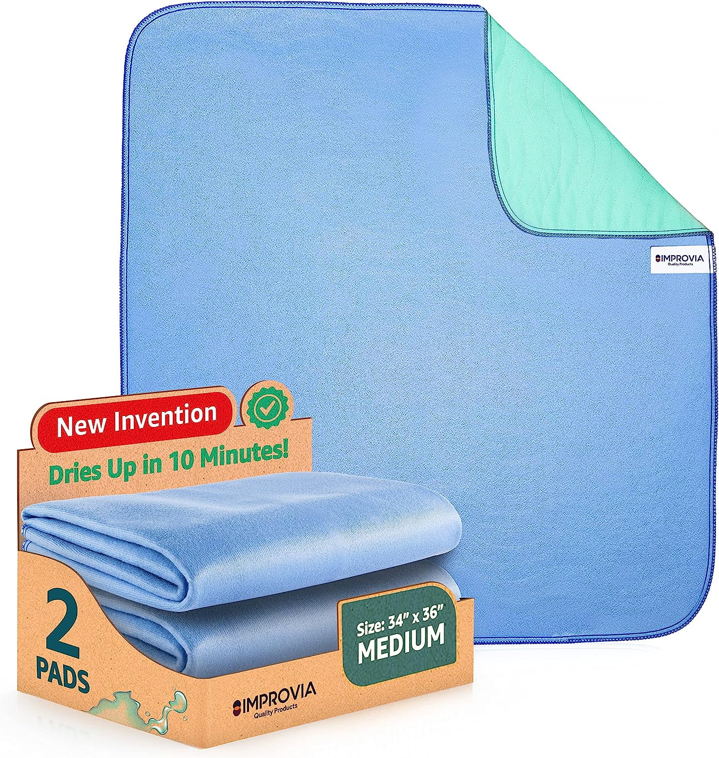 Improvia Blue Heavy Absorbency Reusable Bed Pads, 34" x 36"
