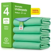 IMPROVIA Washable Bed Pads Heavy Absorbency Reusable Incontinence Pads, 34" x 36” 4-Pack