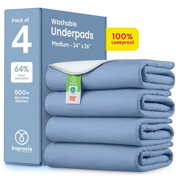 IMPROVIA Washable Bed Pads Heavy Absorbency Reusable Incontinence Pads, 34" x 36 4-Pack