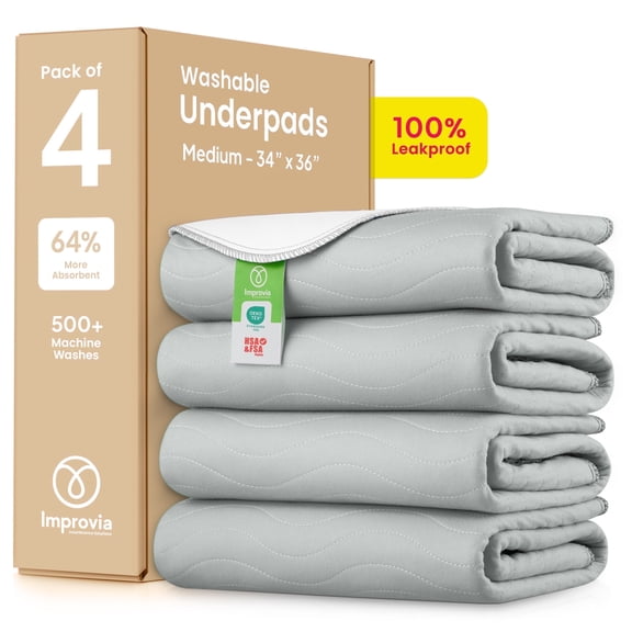IMPROVIA Washable Bed Pads Heavy Absorbency Reusable Incontinence Pads, 34" x 36 4-Pack