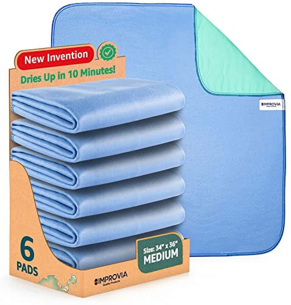 IMPROVIA Washable Bed Pads Heavy Absorbency Reusable Incontinence Pads, 34  x 36” 6-Pack 