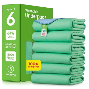 IMPROVIA Washable Bed Pads Heavy Absorbency Reusable Incontinence Pads, 34" x  36” 6-Pack