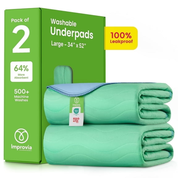 IMPROVIA Washable Bed Pads Heavy Absorbency Reusable Incontinence Pads, 34" x 52” 2-Pack