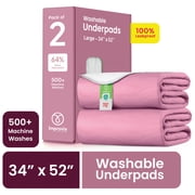 Improvia Washable Bed Pads for Incontinence, Waterproof Reusable, 34 x 52 in, 2-Pack (Pink & White)