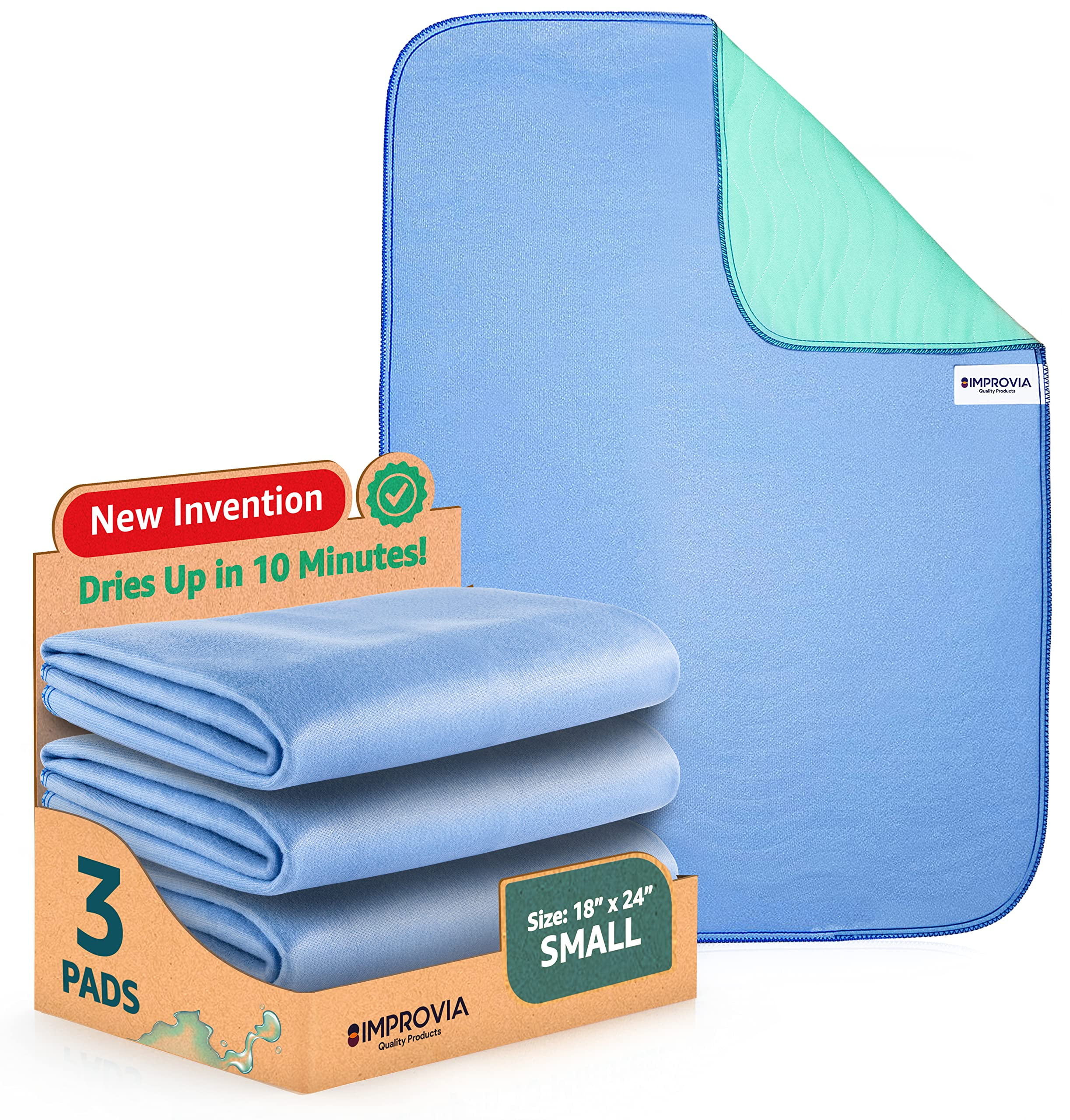 Improvia Blue Heavy Absorbency Reusable Bed Pads, 18" x 24"