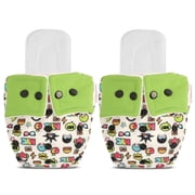 IMPROVUS 100% Cloth Diapers for Babies 0-3 Years, Reusable, Washable & Adjustable Nappies Snap Buttons and Wet-Free Insert Pads Green pack of 2 cloth diaper and 2 insert pads