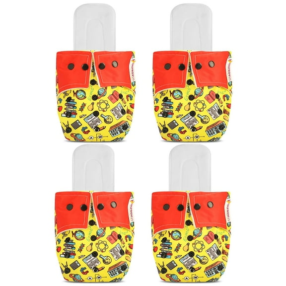 IMPROVUS 100% Cloth Diapers for Babies (0-3 Years), Reusable, Washable & Adjustable Nappies Snap Buttons and Wet-Free Insert Pads (Red & Yellow pack of 4 cloth diaper and 4 insert pads)