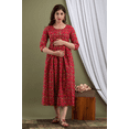 thumbnail image 1 of IMPROVUS  Long Red Floral Print Cotton maternity Gown - small, 1 of 2