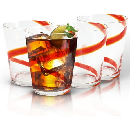 IMPULSE! Crazy Colored Swirl Drinking Glasses, Set of 4 (Red, Rocks) | Old Fashioned, Cocktail Glassware | Whiskey, Scotch, Bourbon & Mixed Cocktails