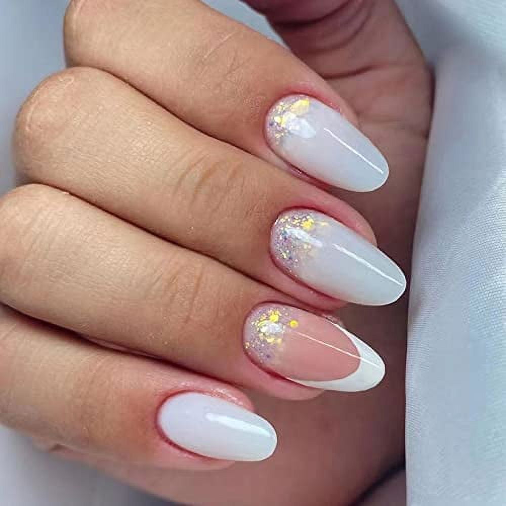 Amazon.com: Glossy Milk White Press on Nails Short Round False Nails Daily  Fake Nails Manicure DIY Nail Art Tips for Women Girls Finger Wearable :  Beauty & Personal Care