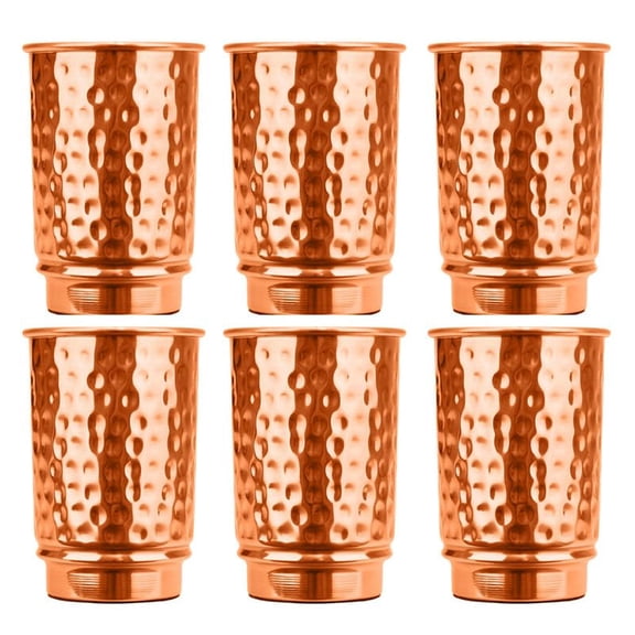 IMTRA FASHION 100% Copper Water Glasses Drinking Water Cups Durable Hammered Glass Set of 6 Tumblers