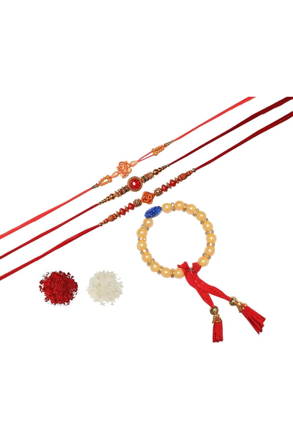 Indian Rakhi for Raksha Bandhan Thread Rakhee Set With Roli Chawal