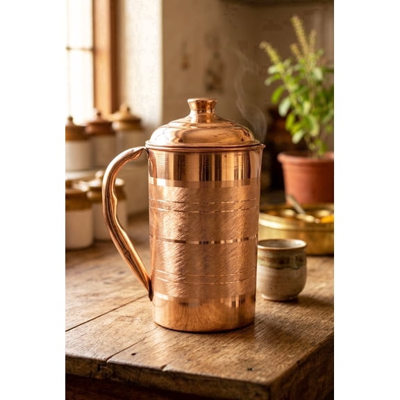 IMTRA FASHION Pure Copper Pitcher with Lid, 1500 ml (50.7 Fl Oz) Handmade Silver Touch Water Jug for Drinking and Home Décor (Artisanal Serveware)
