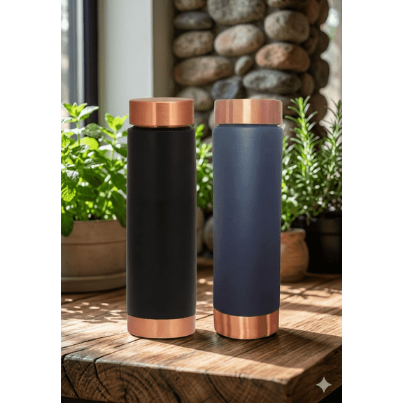 IMTRA FASHION Pure Copper Water Bottle for Drinking Pencil Flask 25 OZ/750 ML Leakproof Bottles for Sports, Yoga & Travel