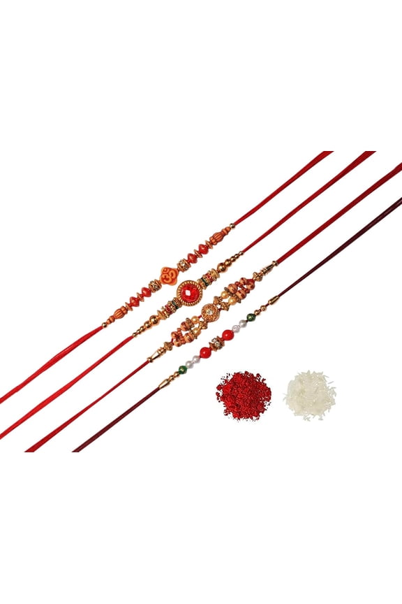 Rakhi For Brother Pack of 4 Pcs Indian Handmade Thread Raksha Bandhan Rakhee