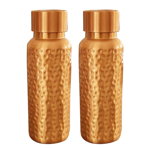 IMTRA FASHION Small Copper Water Bottle Combo 17 Oz/500 ml Hammered Drinking Flask Leakproof Bottle for Sports