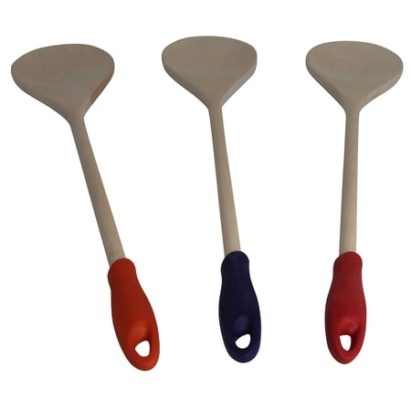 IMUSA 18in Wood Solid Spoon with Silicone Grip, Jumbo