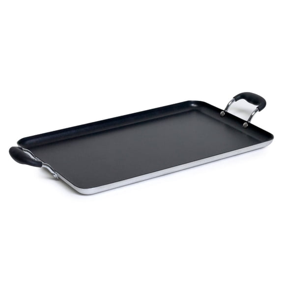 IMUSA 19x12in Aluminum Black Ceramic Double Burner Griddle with Cool Touch Handles, Black
