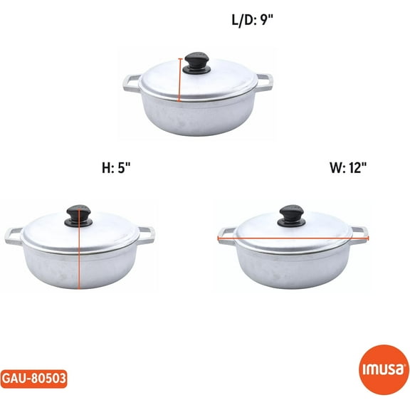 IMUSA 2.6 Quart Traditional Natural Made in Colombia Caldero with Lid for Cooking and Serving, Silver