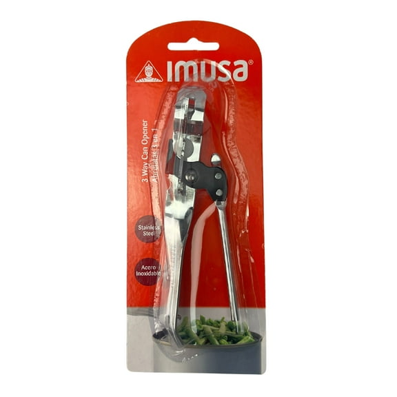 IMUSA Steel 3 Way Can and Bottle Opener with Ergonomic Handle