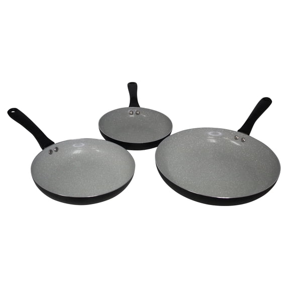 IMUSA 3pc 8/9.5/21in Premier-Cera Aluminum Speckled Gray Ceramic Fry Pan Set, Black