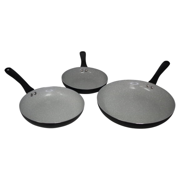 IMUSA 3pc 8/9.5/21in Premier-Cera Aluminum Speckled Gray Ceramic Fry Pan Set, Black