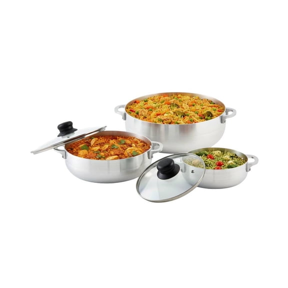 IMUSA 3pc Basic Caldero Set with Glass Lid: Aluminum Cookware, 6-Piece, Electric & Gas Compatible, Hand Wash