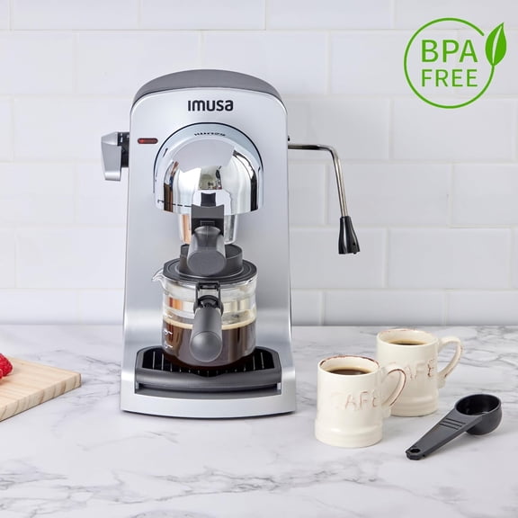IMUSA 4-Cup Electric Bistro Espresso & Cappuccino Maker with Stainless Steel Steam Wand, Silver