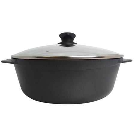 IMUSA Cocotte Cast Aluminum Ceramic Nonstick Caldero with Glass Lid, 7Qt, Black