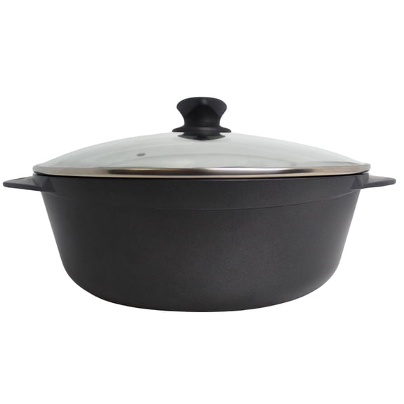 IMUSA Cocotte Cast Aluminum Ceramic Nonstick Caldero with Glass Lid, 7Qt, Black