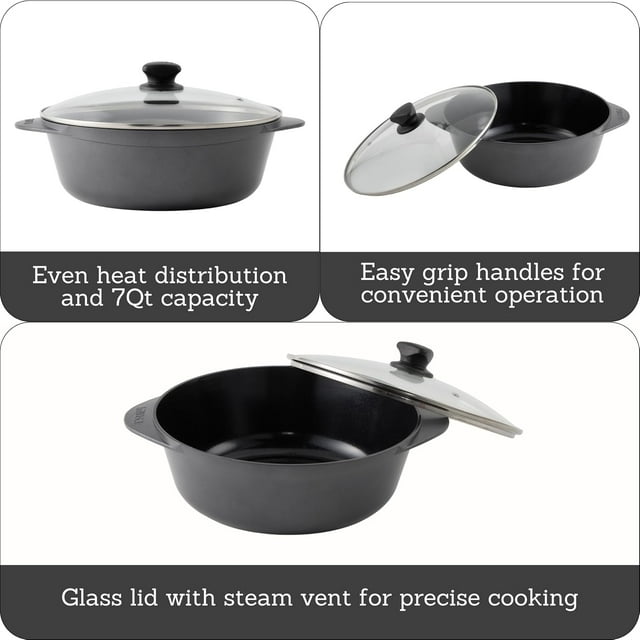 IMUSA Cocotte Cast Aluminum Ceramic Nonstick Caldero with Glass Lid ...