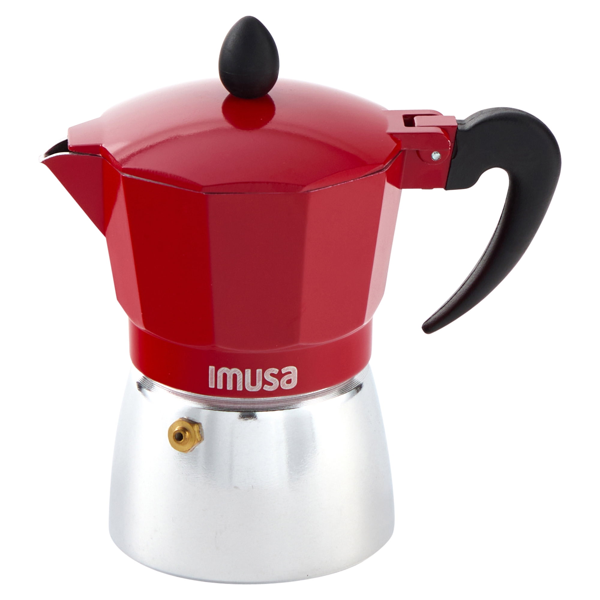 Im Usa 3-Cup Cast Aluminum Stovetop Coffeemaker with Red Top and