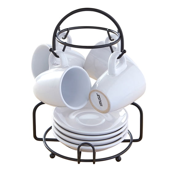 IMUSA 8pc Stoneware 3oz Espresso Set with Rack, White