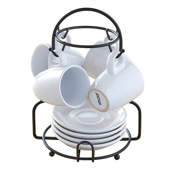 IMUSA  8pc Stoneware 3oz Espresso Set with Rack, White