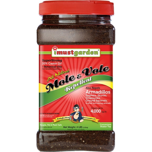 I Must Garden Mole & Vole Repellent - Professional Strength Twice The Coverage All Natural Ingredients 4 lb. Shaker Jar