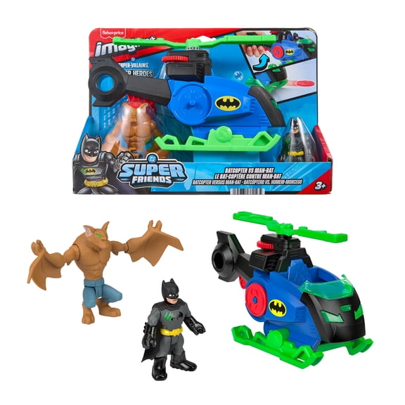 Imaginext DC Super Friends Batcopter vs Man-Bat Set with Batman, Man-Bat, Launching Disc (Styles May Vary)