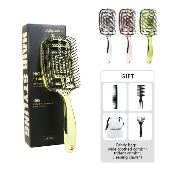 IMY-1pc, Nylon Curved Vented, Detangling Adult Hair Brushes for All Hair Types,Gold