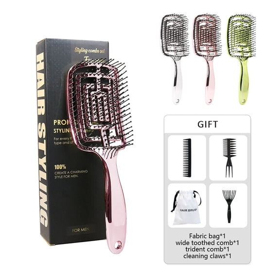 IMY-1pc, Nylon Curved Vented Detangling Adult Hair Brushes for All Hair Types, Rose Pink