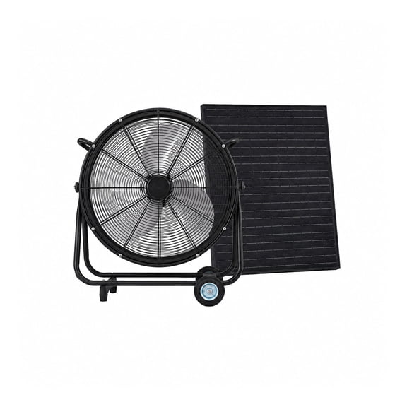 IMagacFun 24"Solar floor-standing fan with 140W Adjustable Solar Panel,3-Speed Remote Control Mobile Vent Fan for Warehouse,Workshop,Campin