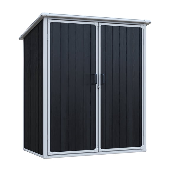 IMagacFun 5x3 Outdoor Storage Shed Resin Cabinet Tool Shed with Floor and Lockable Doors Furniture Black