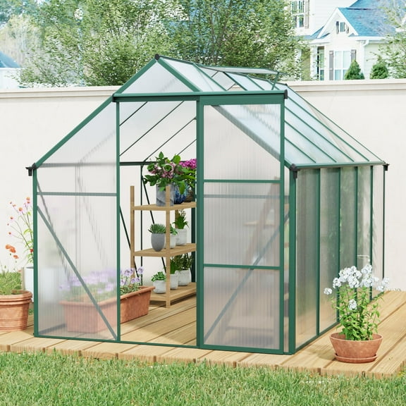 IMagacFun 6x10 Polycarbonate Greenhouse Heavy Duty Walk-in Greenhouse with Sliding Door and Aluminum Frame for Outdoor Garden Backyard Green