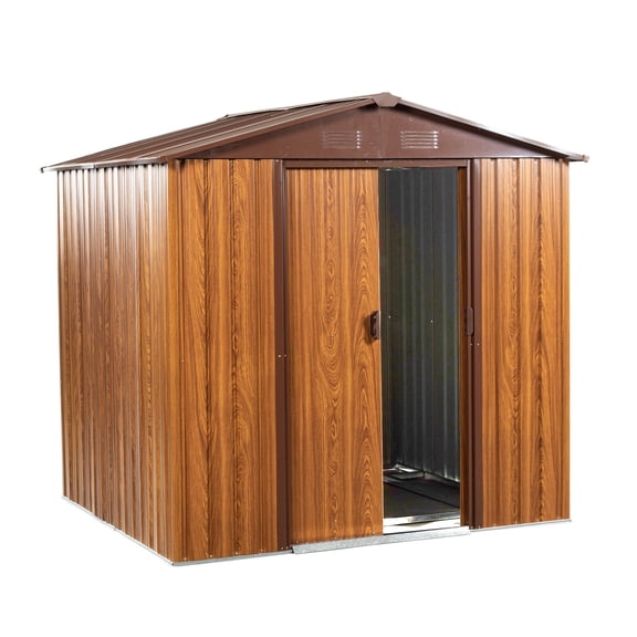 IMagacFun 6x6 Metal Outdoor Storage Shed with Floor Base and Lockable Sliding Doors & Vents for Garden Backyard Patio Lawn Coffee