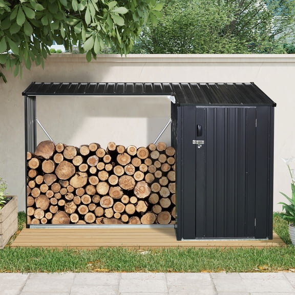 IMagacFun 8x3.5 Outdoor Steel Firewood Rack Storage Shed ,2-In-1 Function,Black