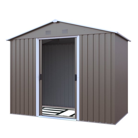 IMagacFun 8x4 Metal Outdoor Storage Shed with Floor Base and Lockable Sliding Doors & Vents for Garden Backyard Patio Lawn Gray