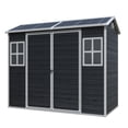 thumbnail image 1 of IMagacFun 8x4 Resin Outdoor Storage Shed Heavy Duty Waterproof Shed Plastic Shed with Floor,2 Windows and Lockable Doors for Garden Patio Backyard Black, 1 of 8