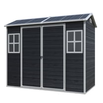 IMagacFun 8x4 Resin Outdoor Storage Shed Heavy Duty Waterproof Shed Plastic Shed with Floor,2 Windows and Lockable Doors for Garden Patio Backyard Black