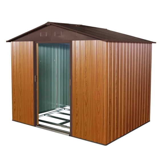 IMagacFun 8x6 Metal Outdoor Storage Shed with Floor Base and Lockable Sliding Doors & Vents for Garden Backyard Patio Lawn Coffee