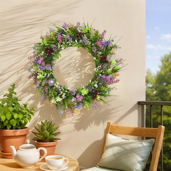 IMossad 15in Spring and Winter Door Wreath, Artificial Greenery Floral Wreath for Indoor and Outdoor Wall Decoration, Holiday Home Porch Ornament