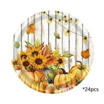 IMossad 24PCS Thanksgiving Fall Pumpkin Paper Plates, 7 Inch Maple Leaf Disposable Tableware, Autumn Party Plates for Fall Dinner and Holiday Decor